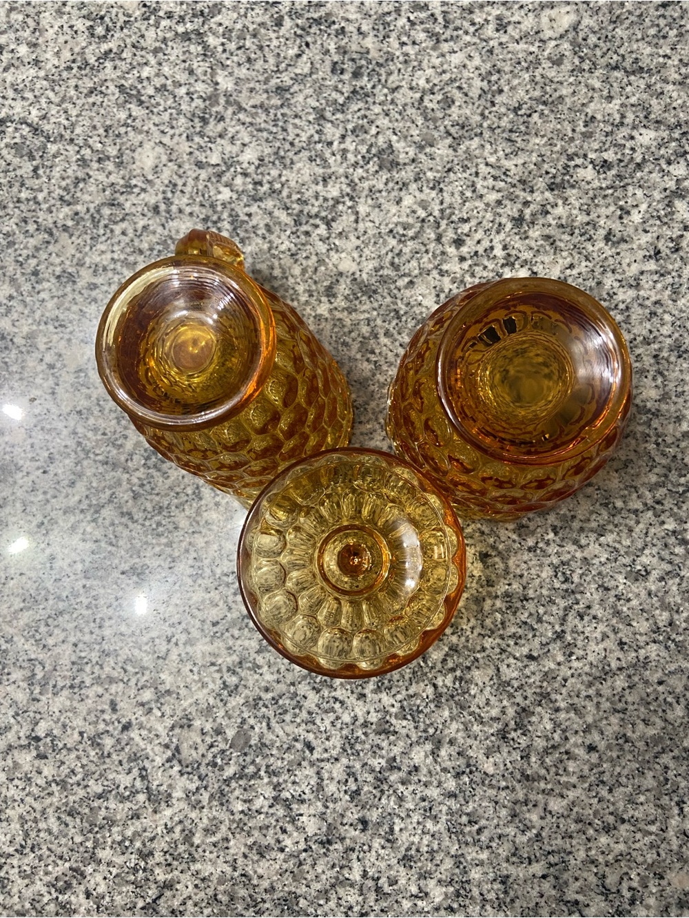 VTG 1960s FENTON Colonial Thumbprint Amber Glass Creamer Covered Sugar Bowl Set - Picture 8 of 12